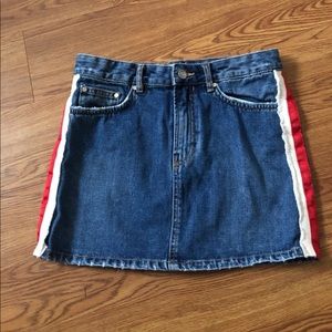 Zara Red White Striped Jean Denim Skirt
